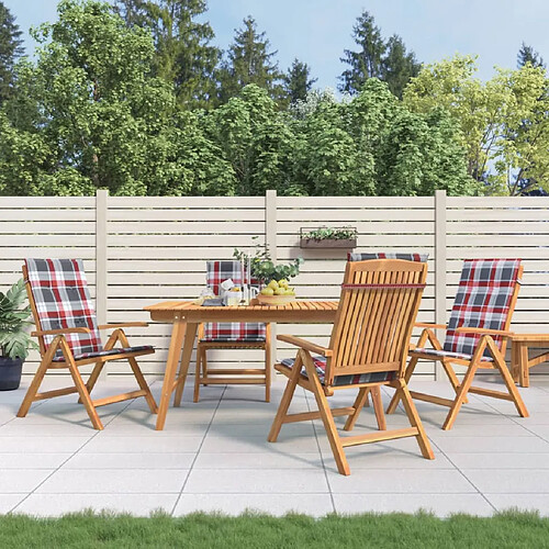 vidaXL Chaises de jardin inclinables lot de 4 et coussins bois teck