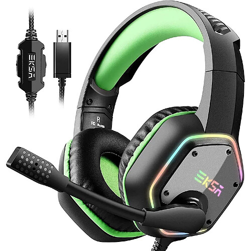 Chrono Casque Gaming USB, Casque Gamer Son Surround 7.1, Casque PS4, Casque de Jeu pour PC avec Micro Antibruit et Lumière RGB, Compatible avec PC, Playstation 4(vert)