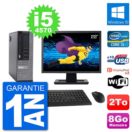 PC Dell 9020 SFF Ecran 22" Intel i5-4570 RAM 8Go Disque 2To Windows 10 Wifi · Occasion