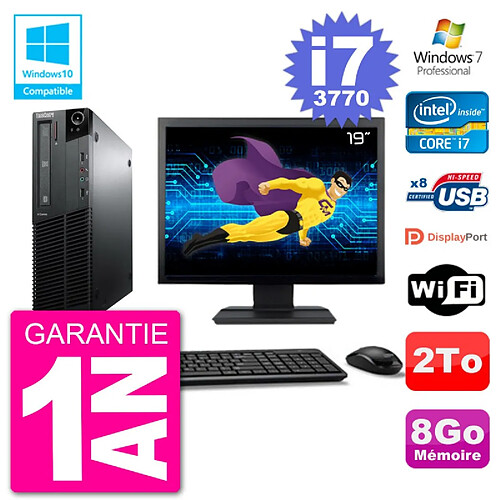 PC Lenovo M82 SFF Ecran 19" i7-3770 RAM 8Go Disque 2To Graveur DVD Wifi W7 · Occasion