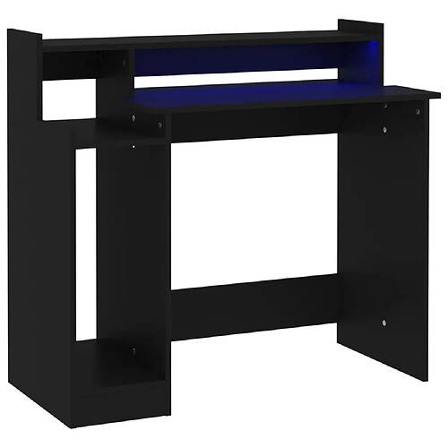 Maison Chic Bureau solide,Table de travail,Bureau d'ordinateur avec lumières LED noir 97x45x90 cm bois d'ingénierie -GKD69169