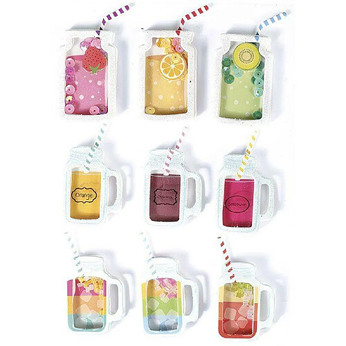 Graines Creatives 9 stickers 3D - Boissons mason jars 5 cm