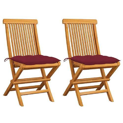 vidaXL Chaises de jardin coussins rouge bordeaux lot de 2 Teck massif