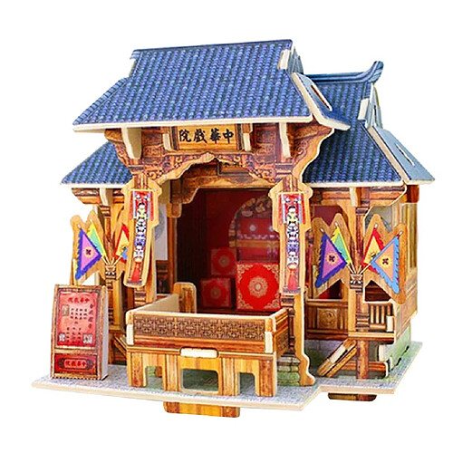 1/24 bricolage miniature kits 3d maison de poupée w / meubles décor de cadeau de théâtre chinois