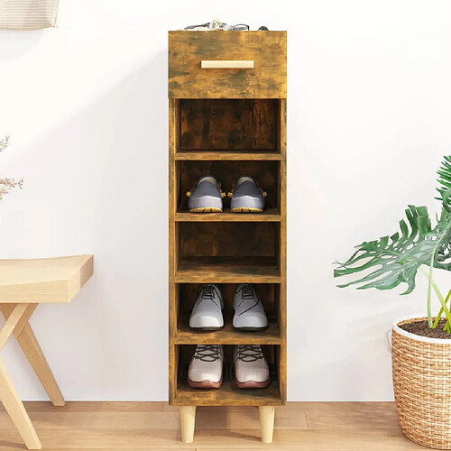 vidaXL Meuble à chaussures Chêne fumé 30x35x105 cm Bois d'ingénierie