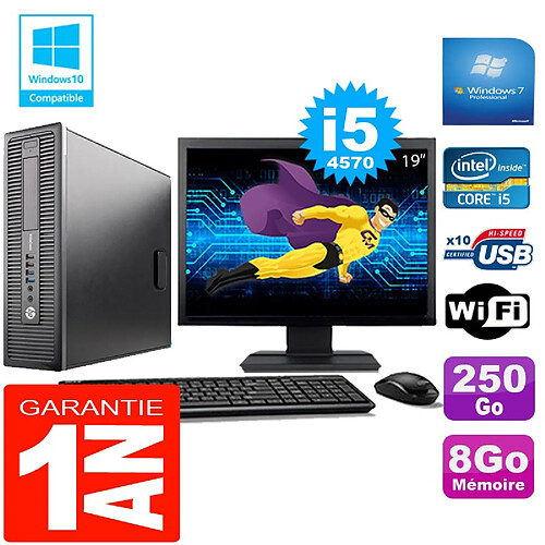 PC HP EliteDesk 800 G1 SFF Core I5-4570 8Go Disque 250 Go Wifi W7 Ecran 19" · Occasion