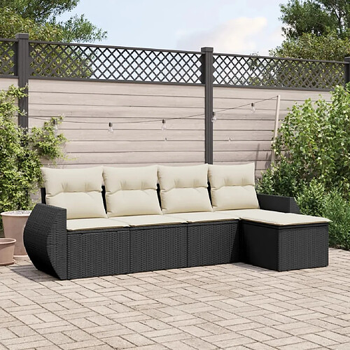 vidaXL Salon de jardin 5 pcs avec coussins noir résine tressée