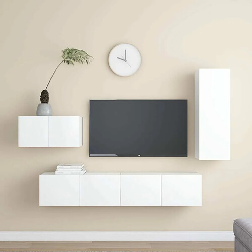 Maison Chic Ensemble de meubles TV 4 pcs | Banc TV Moderne pour salon | Meuble de Rangement - Blanc Aggloméré -MN20307