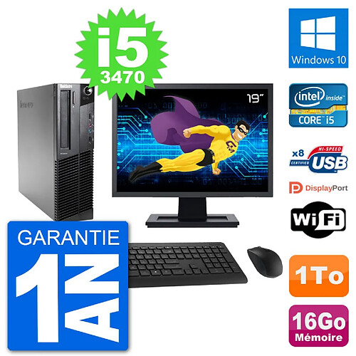 PC Lenovo M92p SFF Ecran 19" Intel i5-3470 RAM 16Go Disque 1To Windows 10 Wifi · Occasion