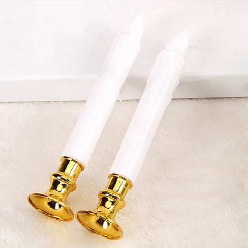 Wewoo 2 PCS artificielle longue bougie lumière électronique en plastique blanc coquille jaune