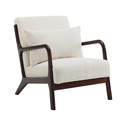 palozi home Fauteuil bouclette style scandinave en bois Clinton - Blanc