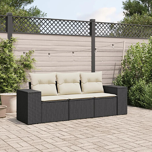 vidaXL Salon de jardin 3 pcs avec coussins noir résine tressée