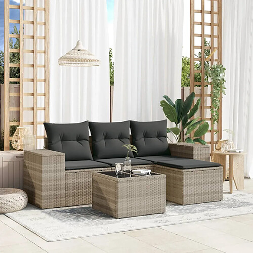 vidaXL Salon de jardin 5 pcs avec coussins gris clair résine tressée