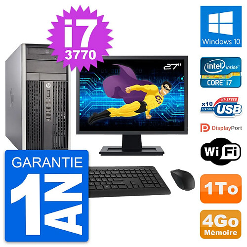 PC Tour HP Pro 6300 CMT Ecran 27" i7-3770 RAM 4Go Disque Dur 1To Windows 10 Wifi · Occasion