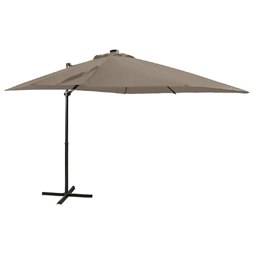 vidaXL Parasol de jardin en porte-à-faux et mât et lumières LED taupe