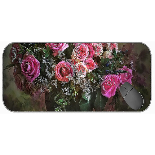 Universal (750x300x3) xxl grand tampon de souris professionnelle, vase de fleur rose Rose Flo