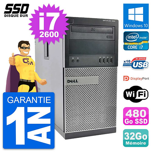 PC Tour Dell OptiPlex 990 Intel Core i7-2600 RAM 32Go SSD 480Go Windows 10 Wifi · Occasion