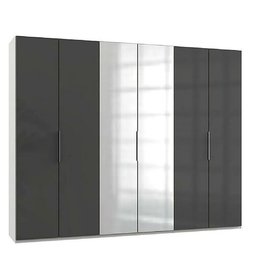 Inside 75 Armoire penderie LISEA 4 portes verre anthracite 2 portes miroir 300 x 236 cm HT