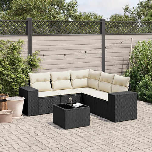 vidaXL Salon de jardin 6 pcs avec coussins noir résine tressée