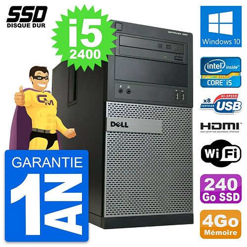 PC Tour Dell OptiPlex 390 MT Core i5-2400 RAM 4Go SSD 240Go HDMI Windows 10 Wifi · Occasion