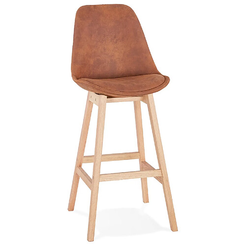 Alterego Tabouret de bar 'ASPEN' en microfibre brune et pieds en bois finition naturelle