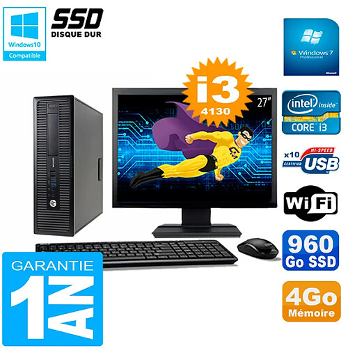 PC HP EliteDesk 800 G1 SFF Ecran 27" Core I3-4130 4Go Disque 960 Go SSD Wifi W7 · Occasion