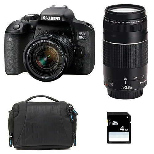 PACK CANON EOS 800D + 18-55 IS STM + 75-300 III + Sac + SD 4Go