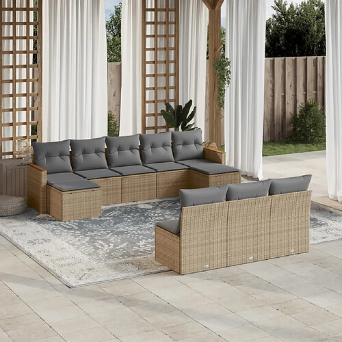 vidaXL Salon de jardin et coussins 10 pcs mélange beige résine tressée