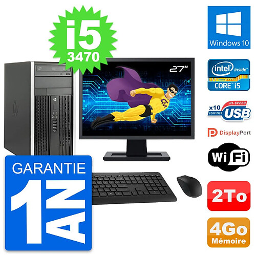 PC Tour HP Pro 6300 CMT Ecran 27" i5-3470 RAM 4Go Disque Dur 2To Windows 10 Wifi · Occasion