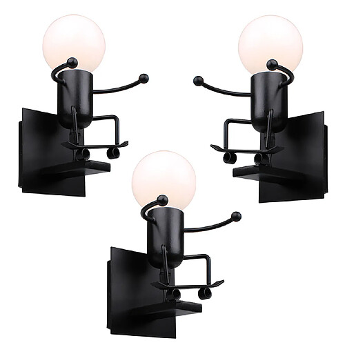 Stoex 3x Applique Murale Petit Gens de Fer Ski , Lampe de Mur Noir Créative Style Contemporain et Rétro Lumière pour Chambre Chevet Chambre d'enfants Couloir (Noir)