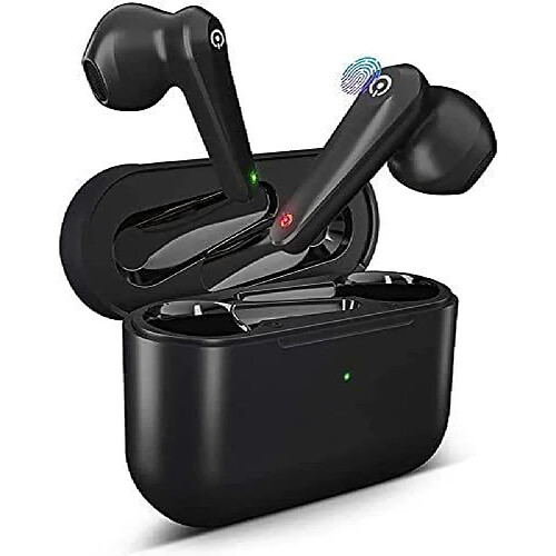 Chrono Casque Bluetooth intra-auriculaire, casque sans fil avec basses amplifiées, casque sport sans fil avec 2 microphones, commande tactile, USB-C Quick Charge, boîtier de recharge sans fil, étanche(noir)