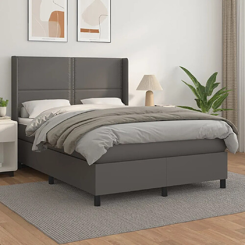 vidaXL Sommier à lattes de lit avec matelas Gris 140x190 cm Similicuir