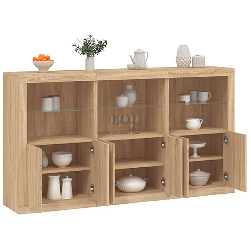 vidaXL Buffet avec lumières LED chêne sonoma 181,5x37x100 cm