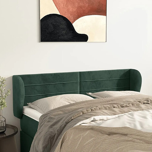 Tête de lit scandinave avec oreilles,meuble de chambre Vert foncé 147x23x78/88 cm Velours -MN57195