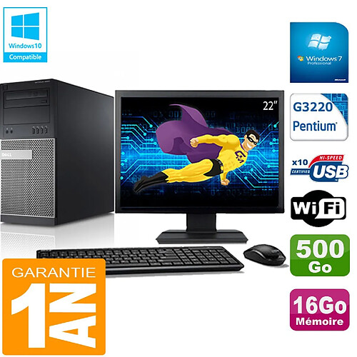 PC Tour DELL 9020 Intel G3220 Ram 16Go Disque 500 Go Wifi W7 Ecran 22" · Occasion