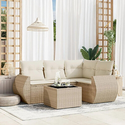 vidaXL Salon de jardin avec coussins 5 pcs beige résine tressée