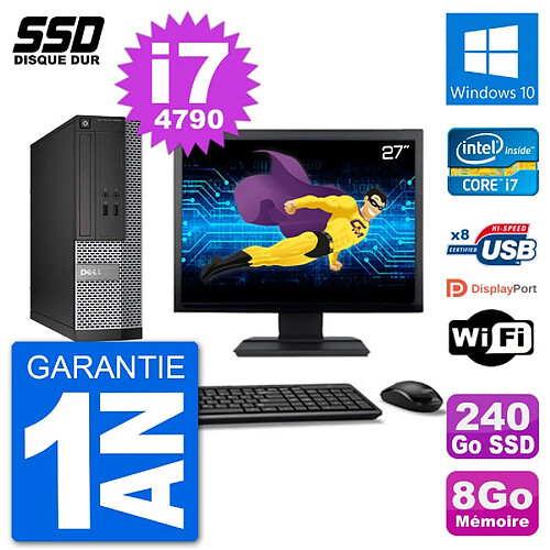 PC Dell Optiplex 3020 SFF Ecran 27" i7-4790 RAM 8Go SSD 240Go Windows 10 Wifi · Occasion