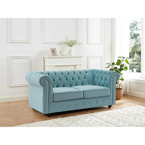 Vente-Unique Canapé 2 places en velours bleu pastel CHESTERFIELD