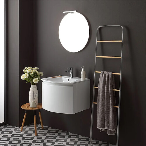 Kiamami Valentina MEUBLE DE SALLE DE BAIN MURAL DE 62CM AVEC FRONTAL COURBE ET MIROIR ROND | RIVA