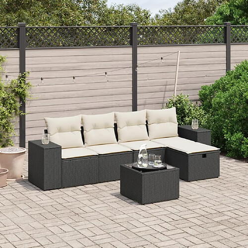 vidaXL Salon de jardin 6 pcs avec coussins noir résine tressée