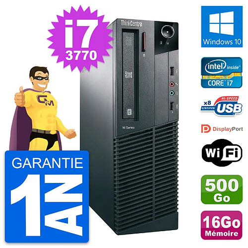 PC Lenovo ThinkCentre M82 SFF Core i7-3770 RAM 16Go Disque 500Go Windows 10 Wifi · Occasion