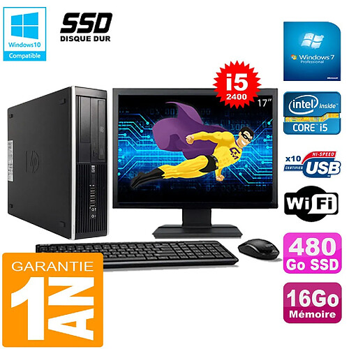 PC HP Compaq Pro 6300 SFF I5-2400 16Go 480Go SSD Graveur DVD Wifi W7 Ecran 17" · Occasion