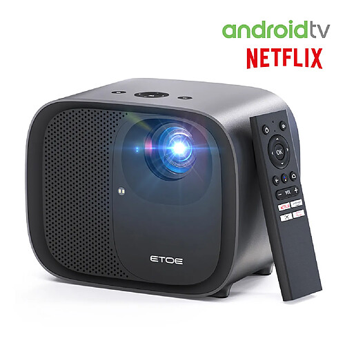 None Projecteur ETOE E3 Pro, 500 ANSI, 1080P natif, décodage 4K, Android TV, mise au point automatique et correction trapézoïdale