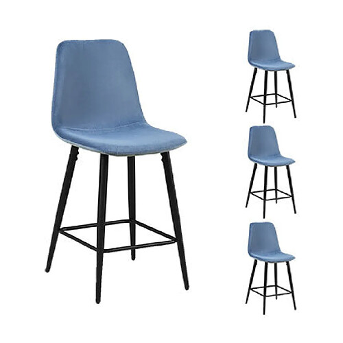 Mes Lot de 4 chaises de bar 42x51,5x98 cm en velours bleu clair - POKSI