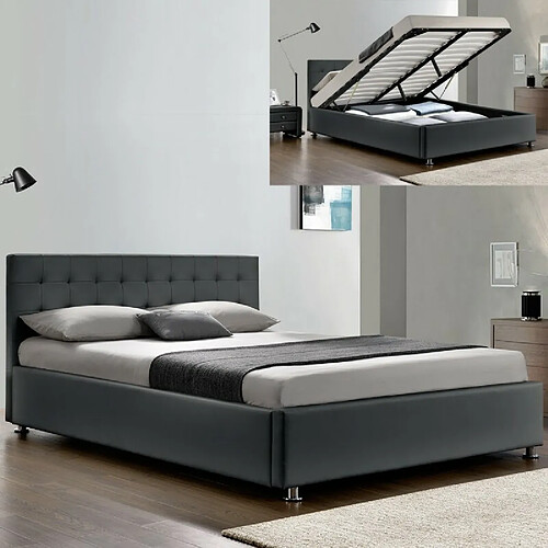 Meubler Design Lit Complet Sommier Relevable + Tête De Lit + Cadre De Lit Capitole - Gris - 180x200