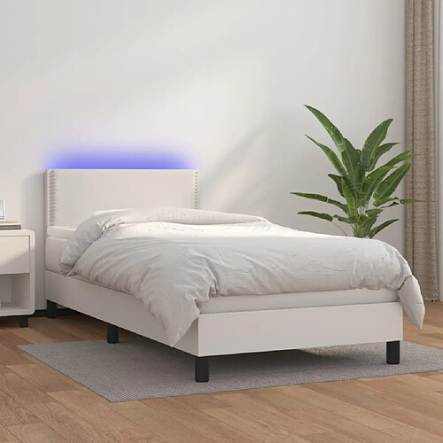 vidaXL Sommier à lattes de lit avec matelas et LED Blanc 100x200 cm