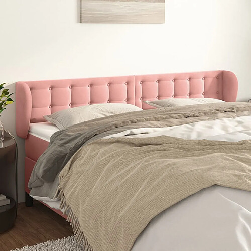 Maison Chic Tête de lit scandinave avec oreilles,meuble de chambre Rose 203x23x78/88 cm Velours -MN70146