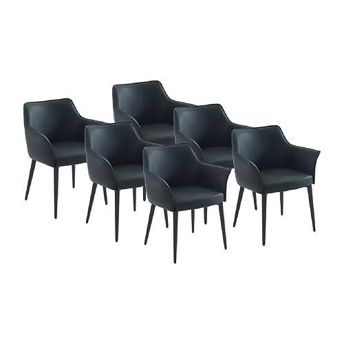 Vente-Unique Lot de 6 chaises avec accoudoirs en simili et métal - Noir - MIALOV