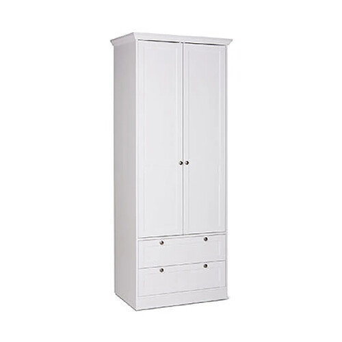 Mes Armoire 2 portes 2 tiroirs 80x51x200 cm blanc - LANDZY