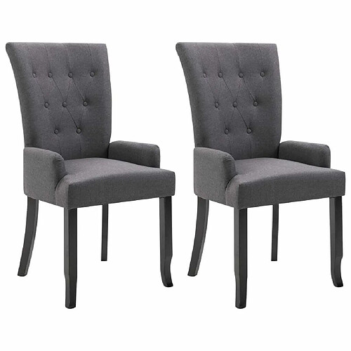 Maison Chic Lot de 2 Chaises à manger avec accoudoirs| Chaises de salle à manger cuisine gris foncé tissu -GKD14960